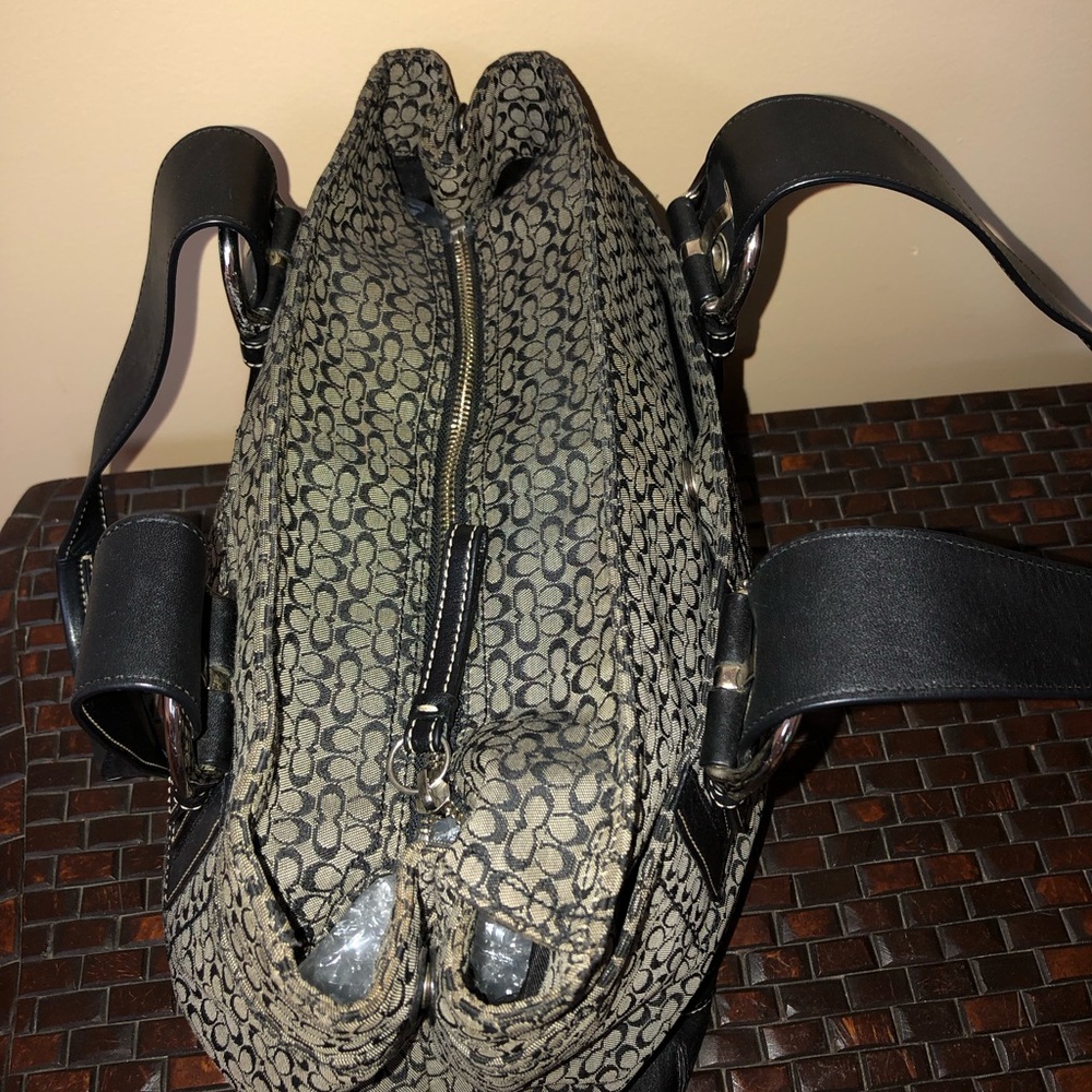 Coach signature “mini C” handbag. Leather & canvas. - Picture 3 of 16